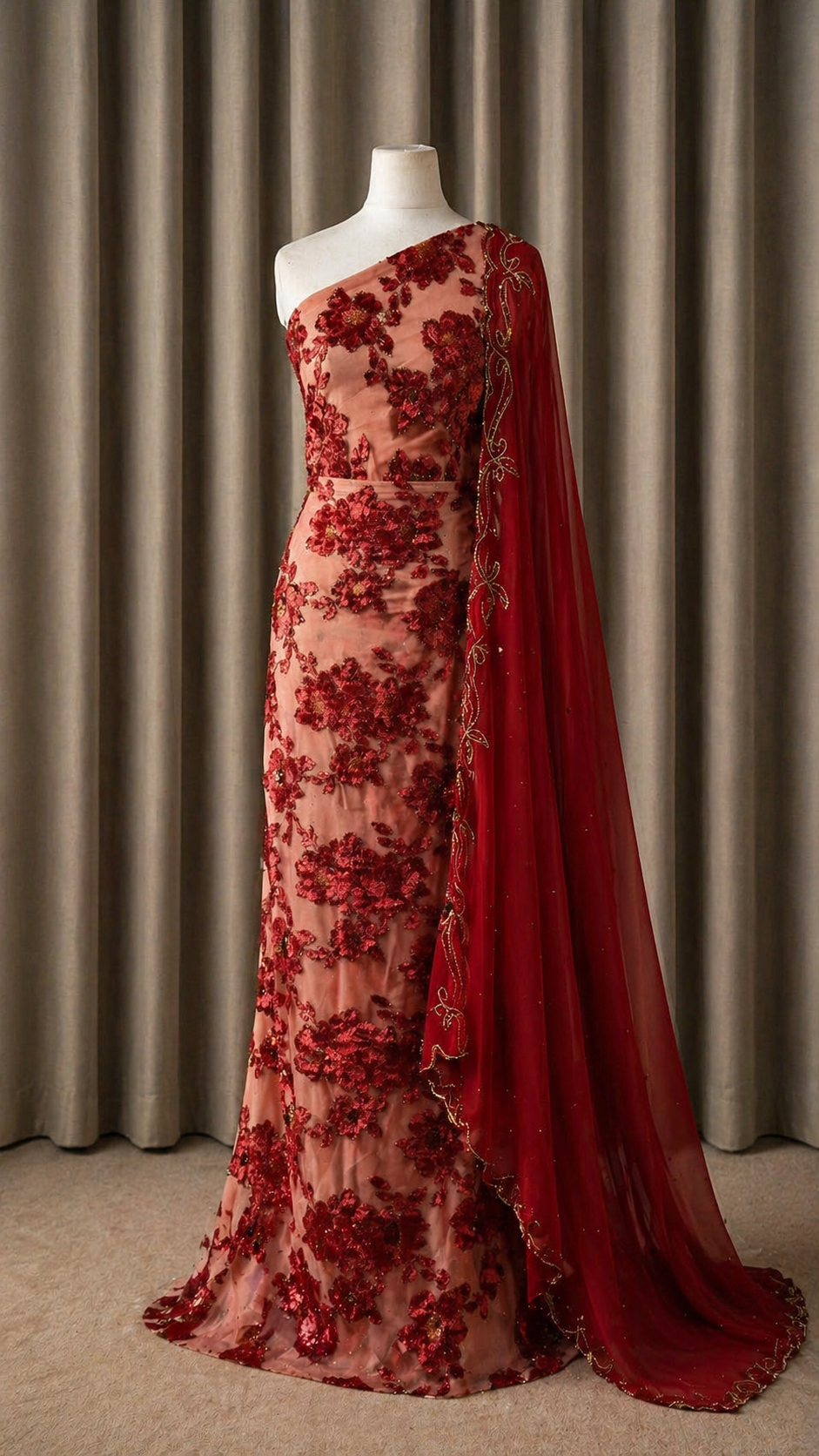Intricate Floral Maqbal Collection |Pink & Red Dirac Set
