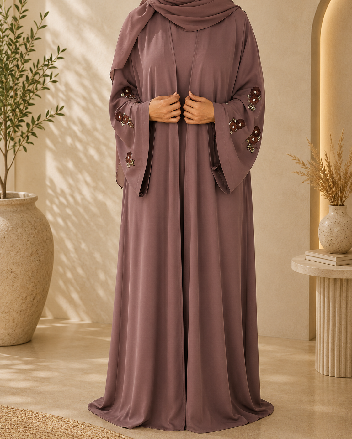 Brown Embellished Abaya