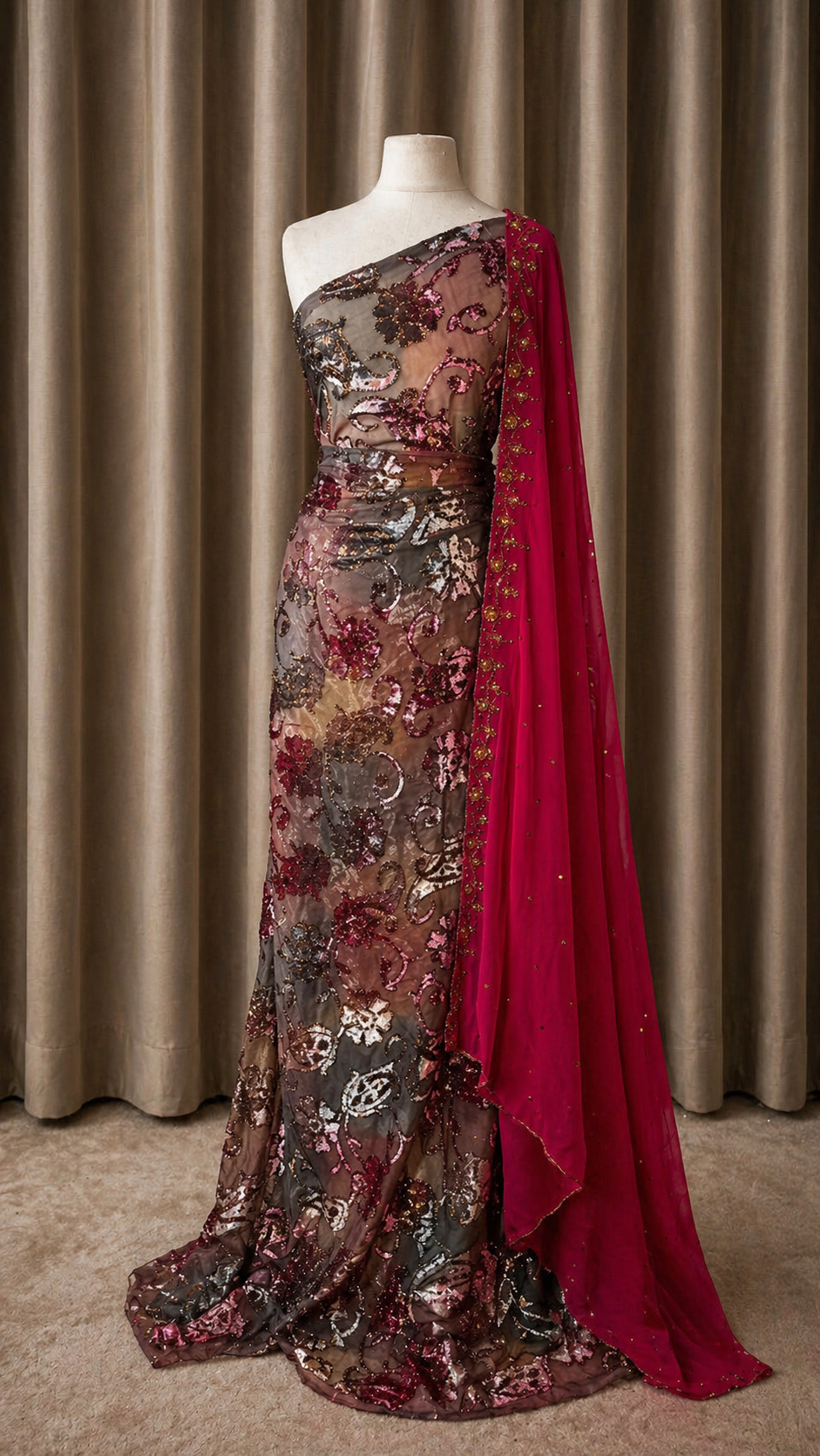 Floral Maqbal Collection | Pink & Grey Dirac Set