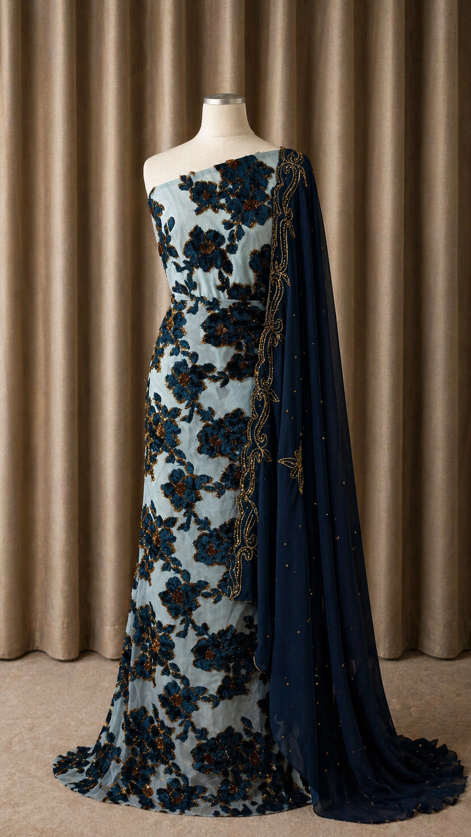Luxury Floral Maqbal | Blue Dirac Set