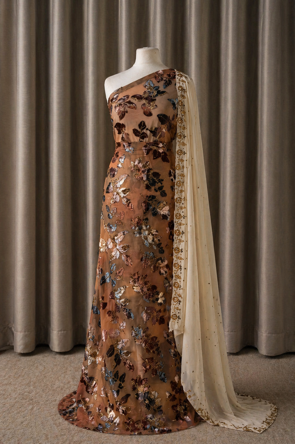 Leaf Maqbal Collection | Brown & Cream Dirac Set