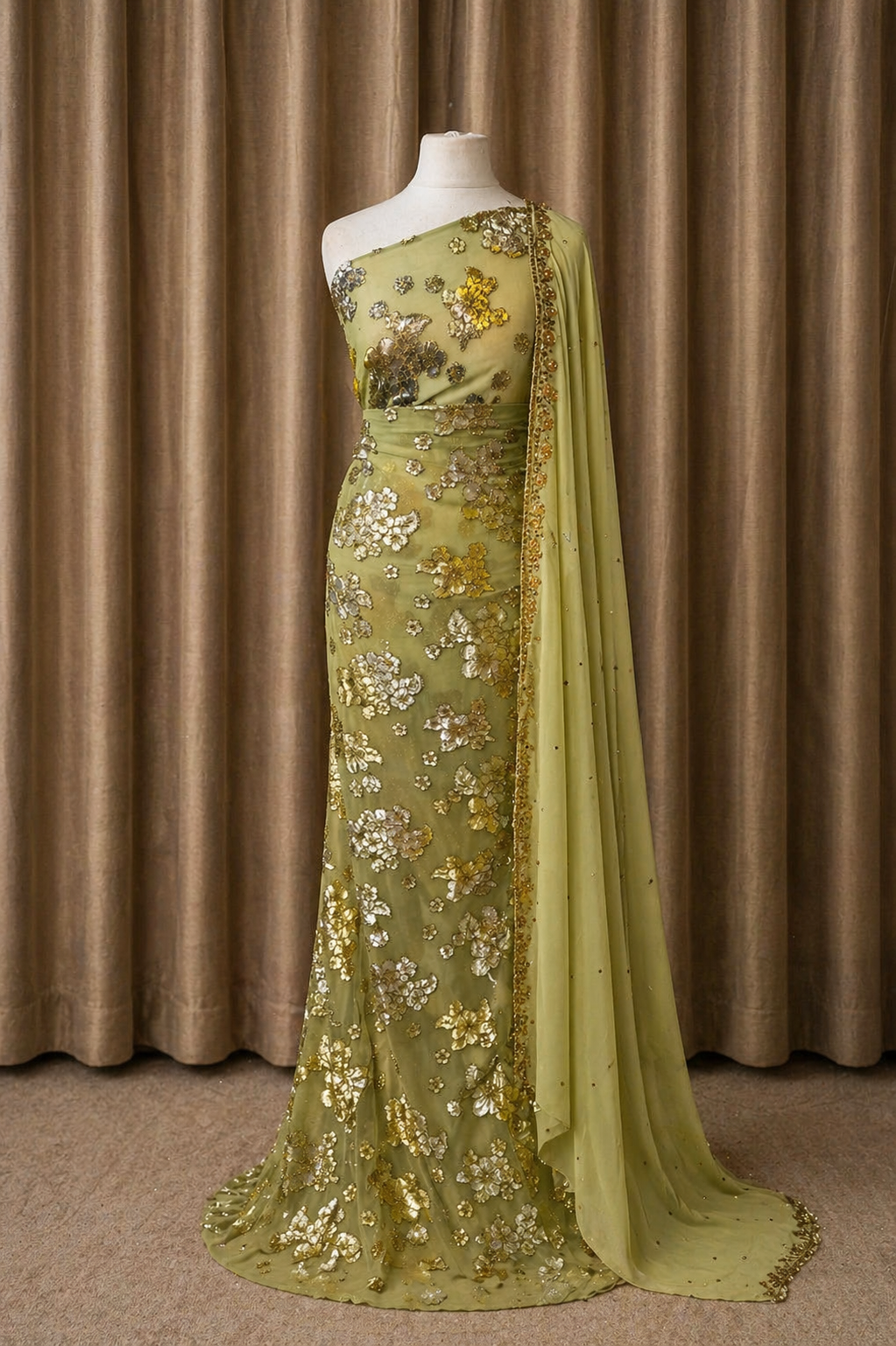 Floral Maqbal Collection | Sage Green Dirac Set