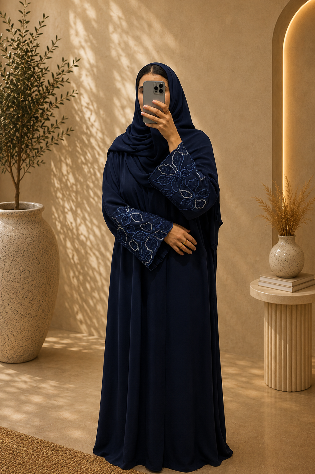 Abaya Lina – Navy Embroidery