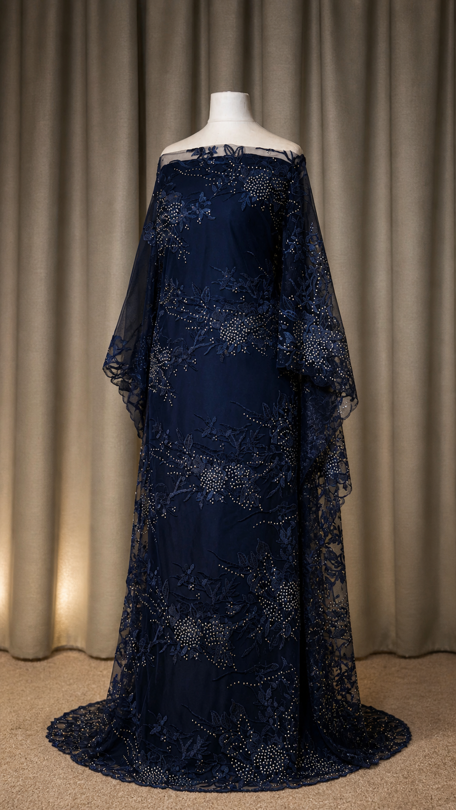 Floral Embroidered Lace Dirac Set | Navy Blue