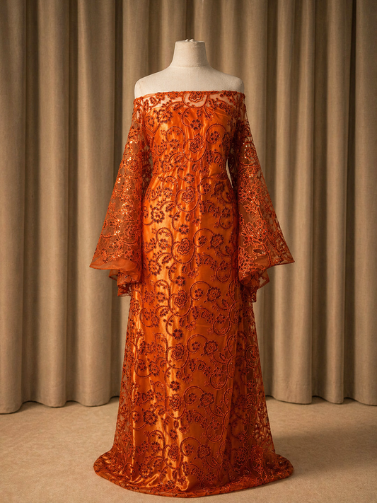 Sequin Lace Dirac Set | Orange