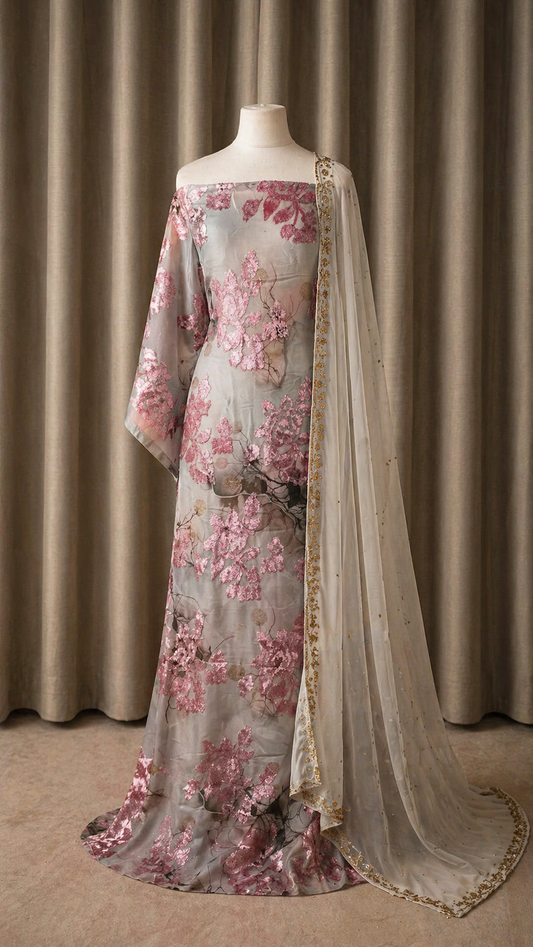 Layered Maqbal Collection | Grey & Pink Dirac
