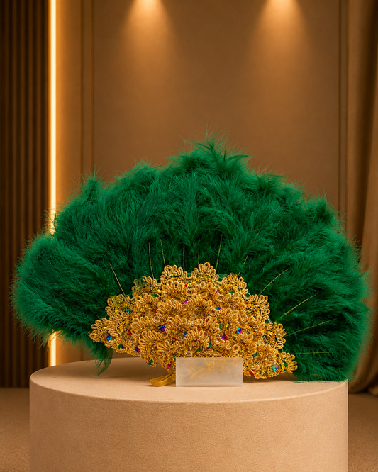 Dark Green Fan - Handheld Feather Fan