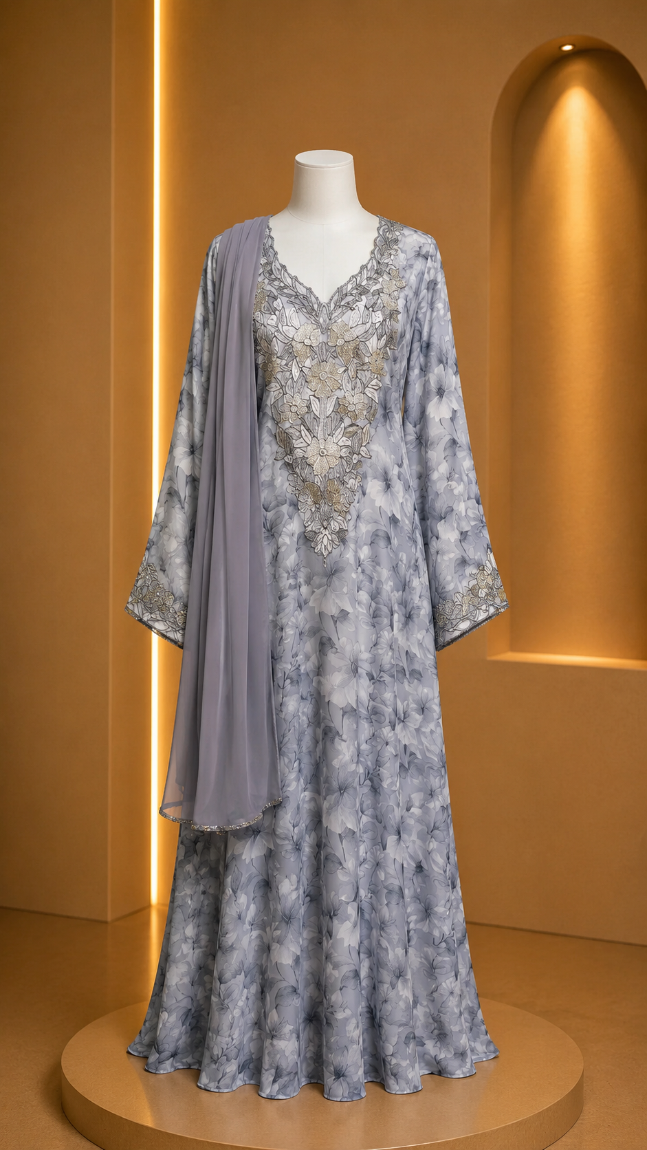 Grey & Gold Floral Makhawer