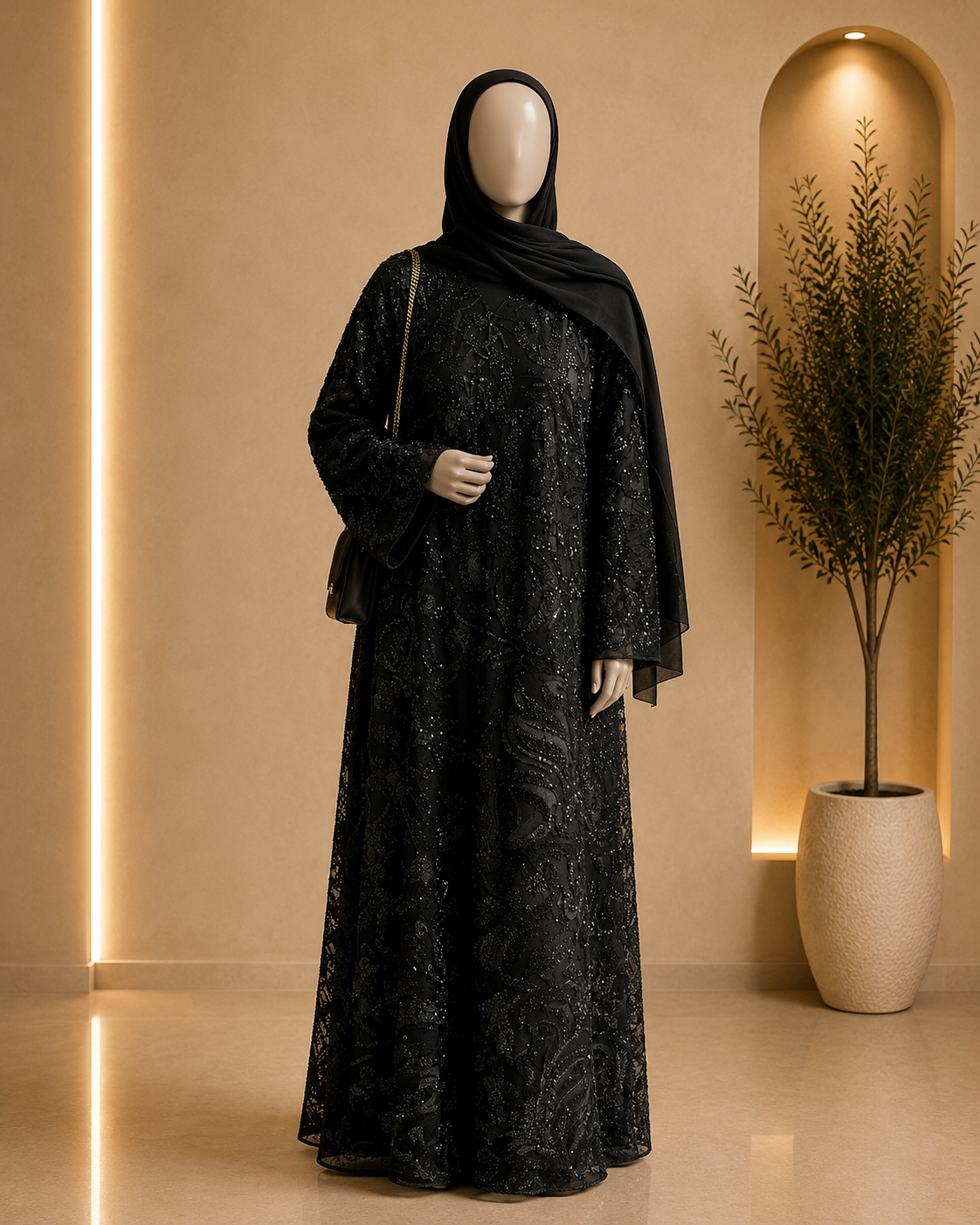Black Embellished Overcoat