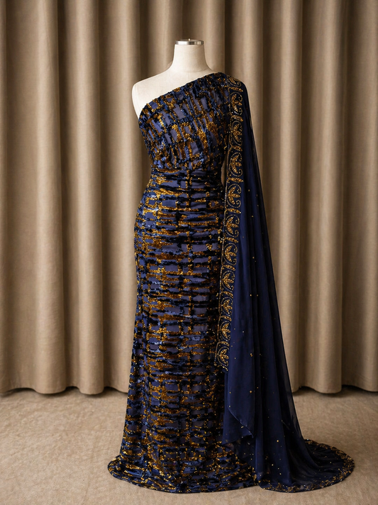 Luxury Maqbal Collection | Navy Blue Dirac Set