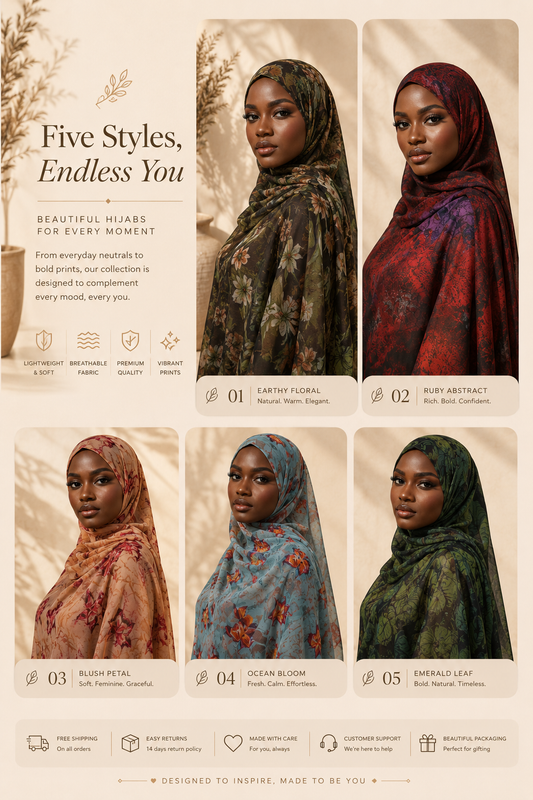 A collection of 5 hijabs