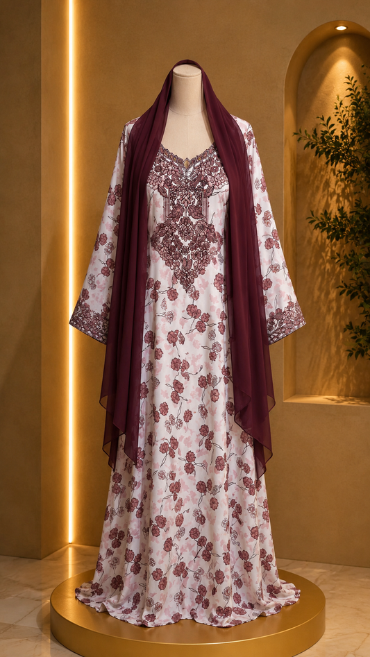 Burgundy Flower Cut Out Makhawer
