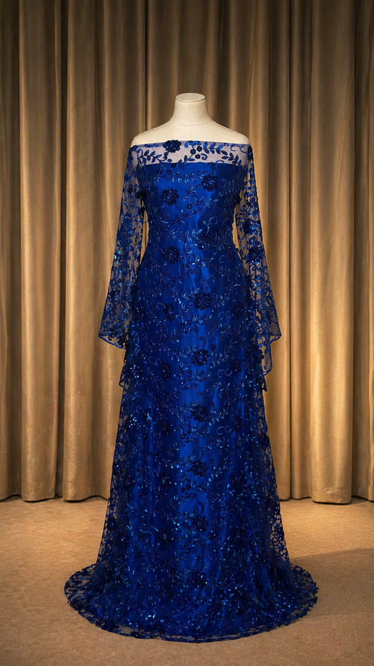 Floral Sequin Lace Dirac Set | Royal Blue | Non Tailored