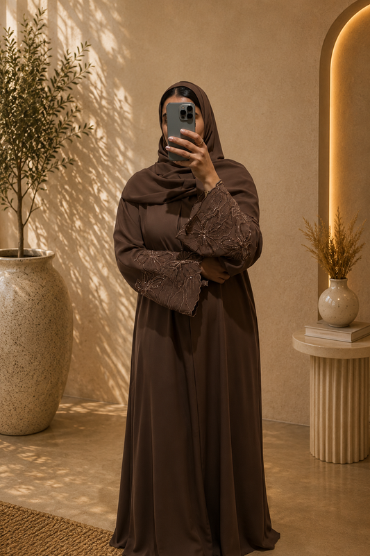 Abaya Amina – Mocha Embroidery