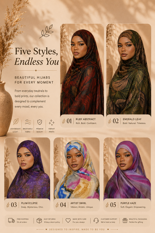 A collection of 5 hijabs