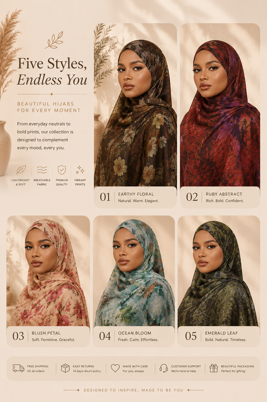 A collection of 5 hijabs