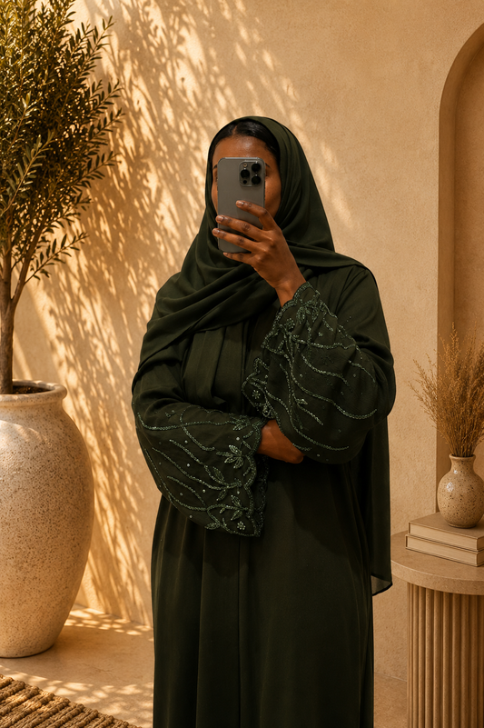 Abaya Yasmin – Olive Stardust