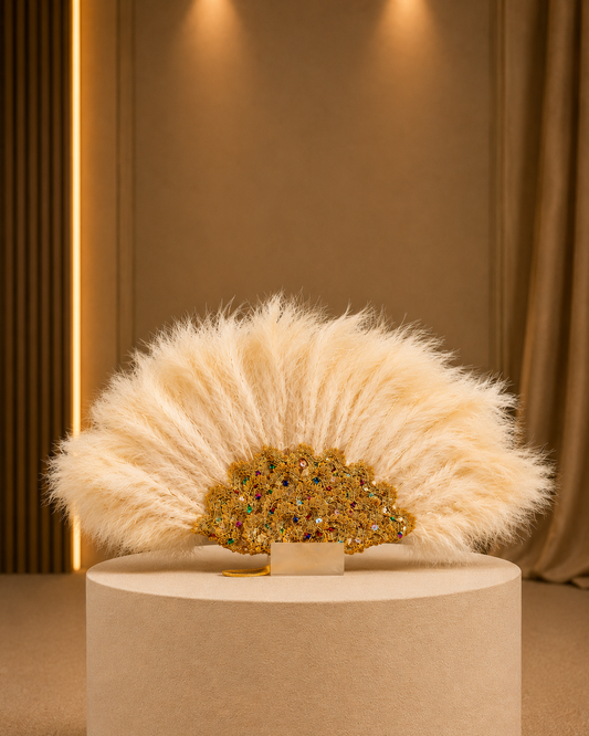 Handheld Feather Fan Cream