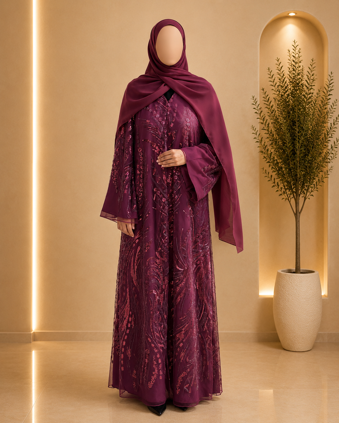 Plum Embellished Overcoat