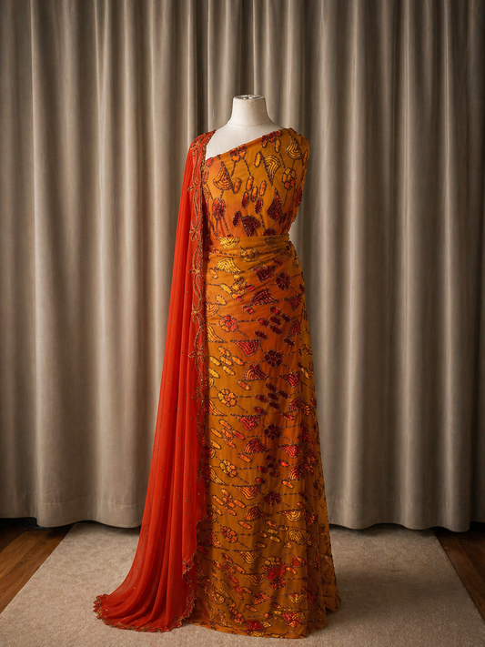 Leaf Maqbal Collection | Sunset Dirac Set - Orange, Red & Yellow