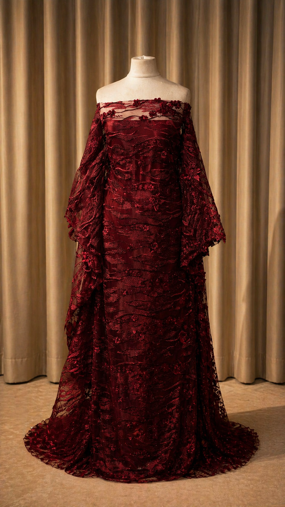 Floral Pearl Lace Dirac Set | Burgundy