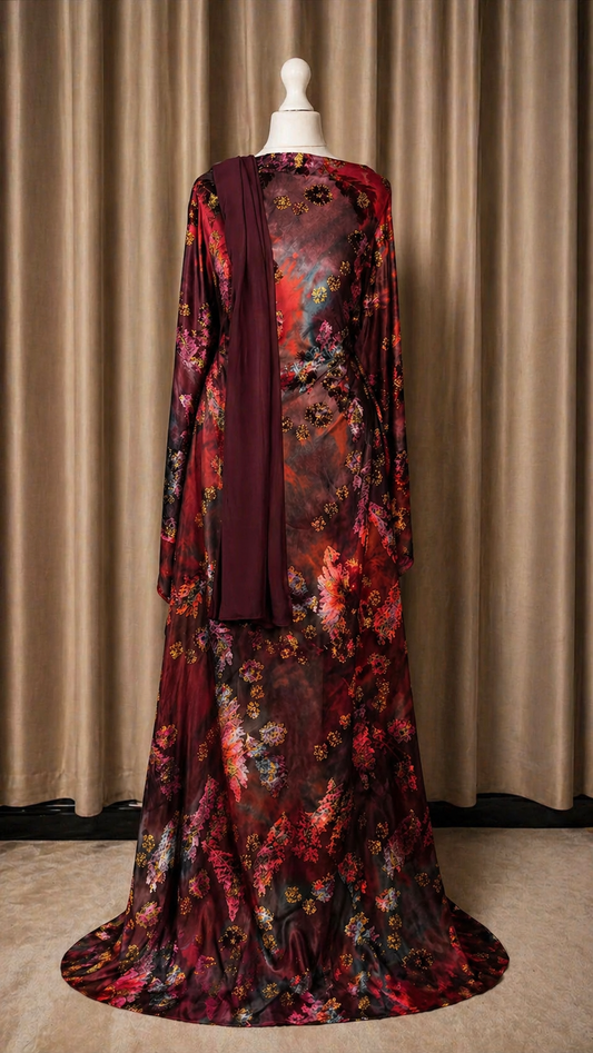 Floral Velvet Dirac Set - Red/Maroon/Teal
