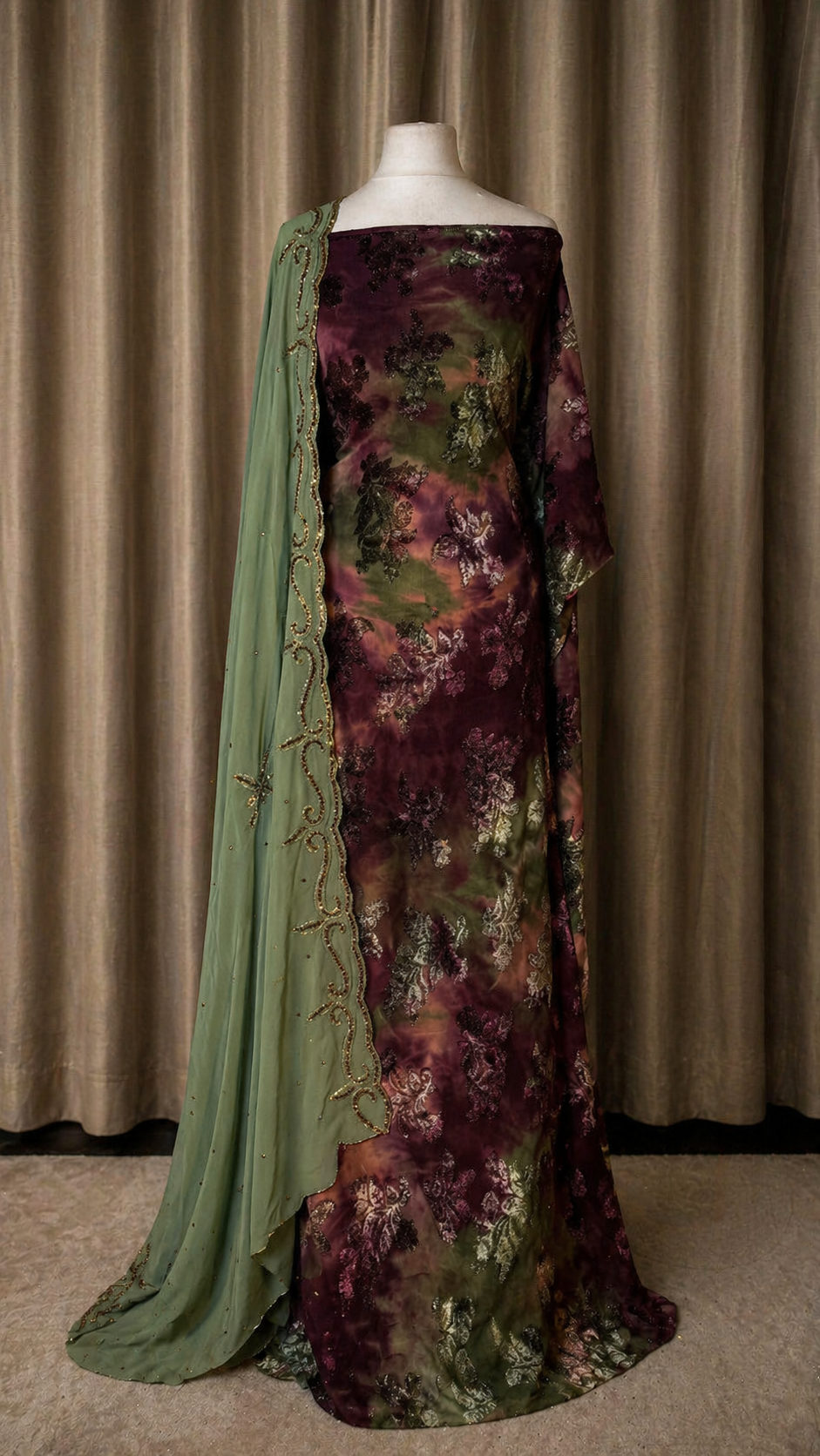 Floral Velvet Dirac Set - Plum/Sage-Green/Peach