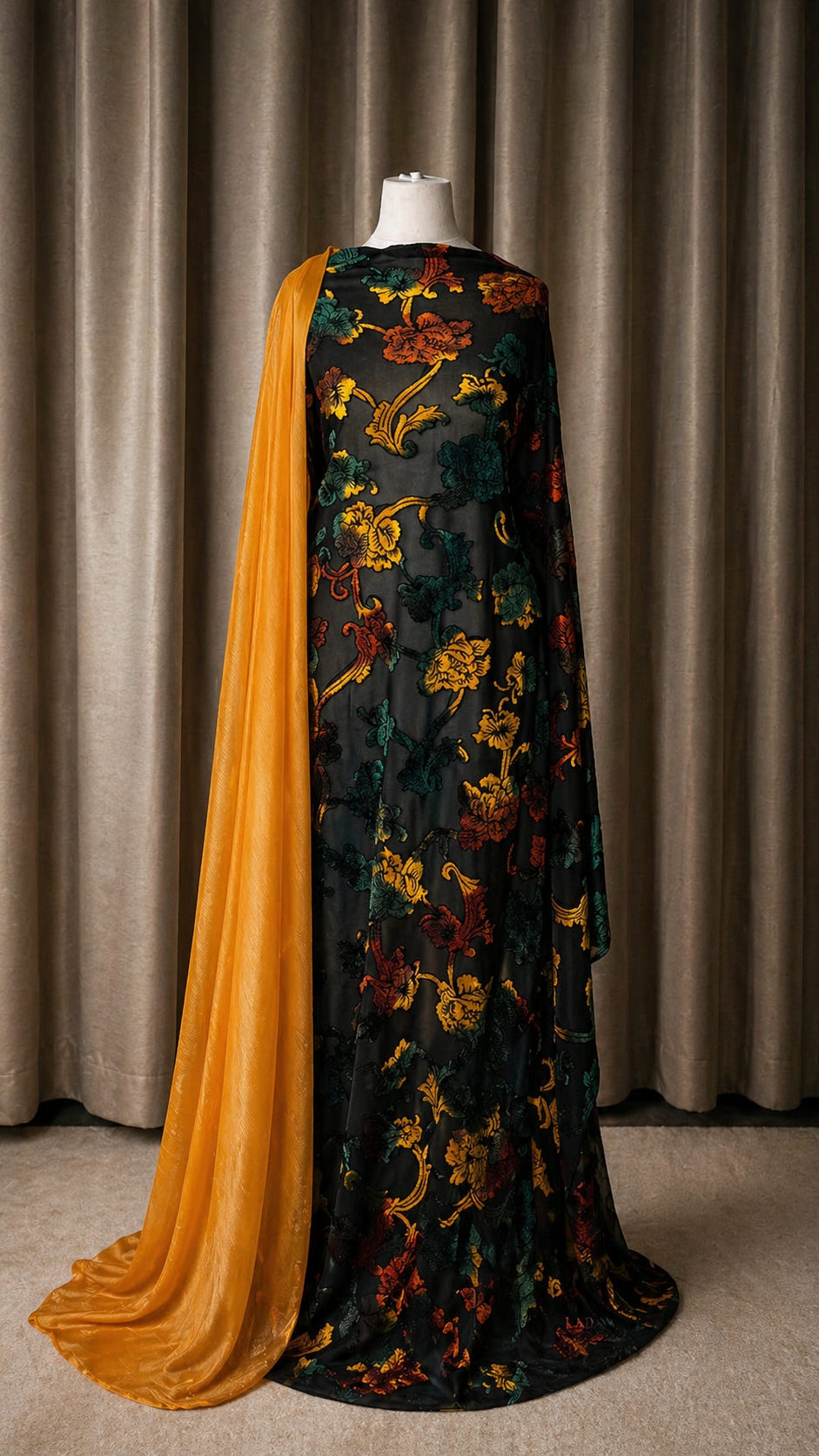 Green, Orange & Yellow Velvet Floral Dirac Set