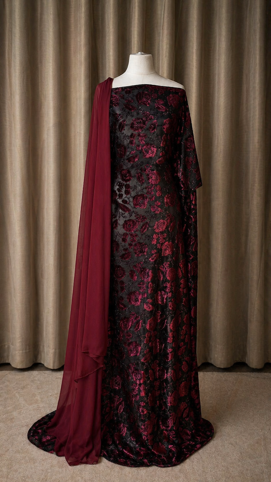 Velvet Dirac Collection | Maroon | Pre-Stitched Half Bac