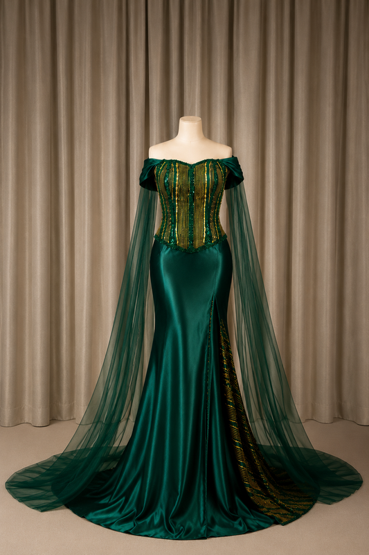 Hido iyo Dhaqan Bridal Corset Dress | Emerald Green