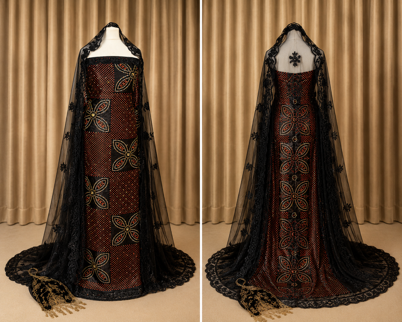 Stone Shaash Bridal Dirac Set | Off the Shoulder | Maroon & Black
