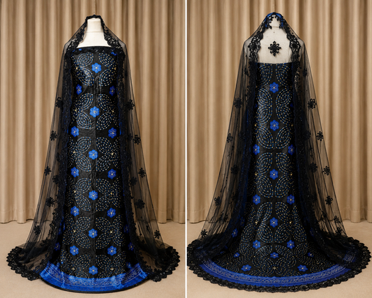 Stone Shaash Bridal Dirac Set | Off the Shoulder | Black & Royal Blue