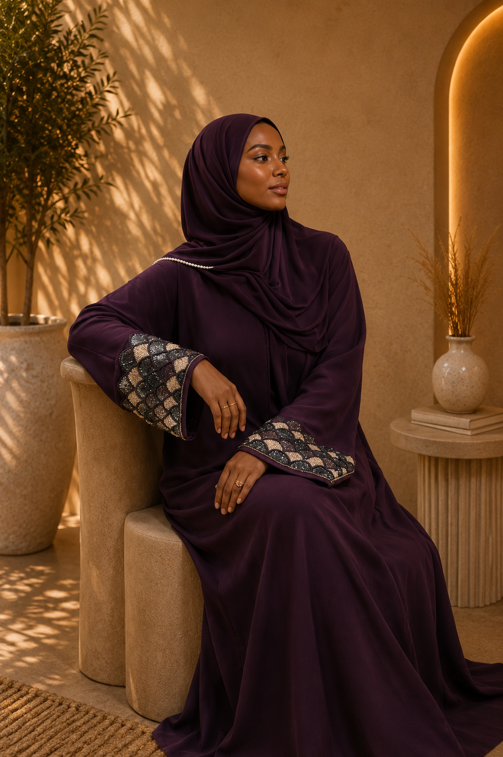 Abaya Safiya – Plum Embroidery