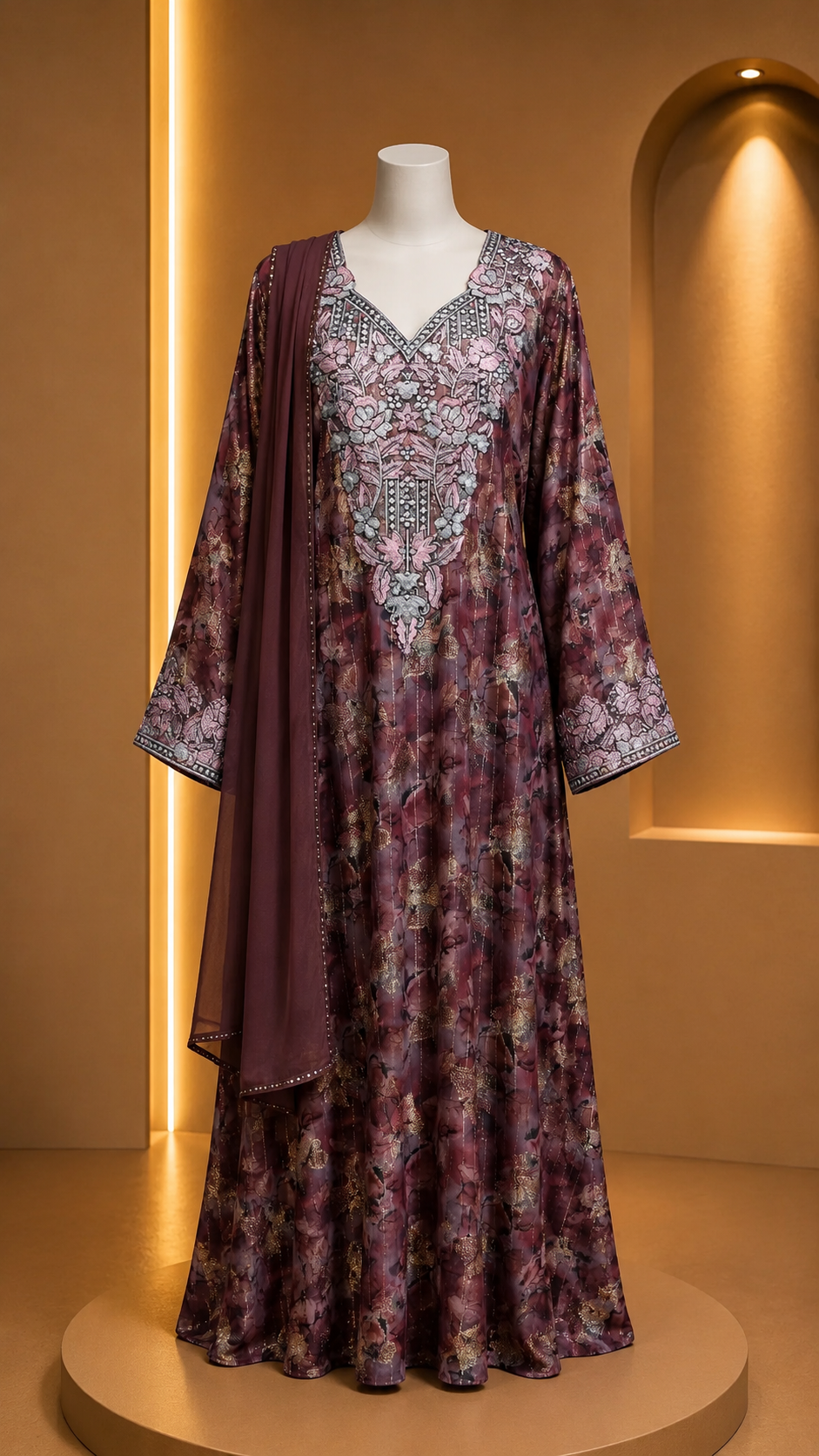 Burgundy Chiffon Makhawer