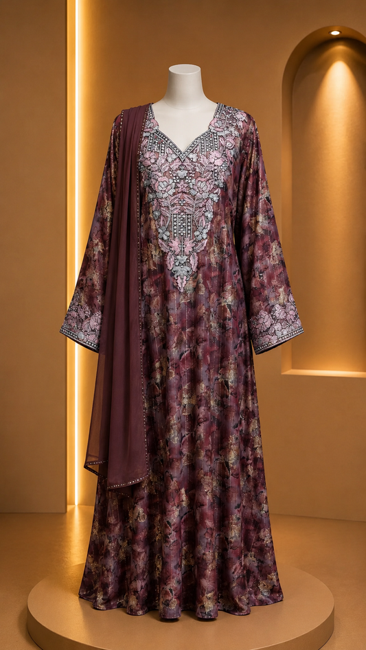 Burgundy Chiffon Makhawer