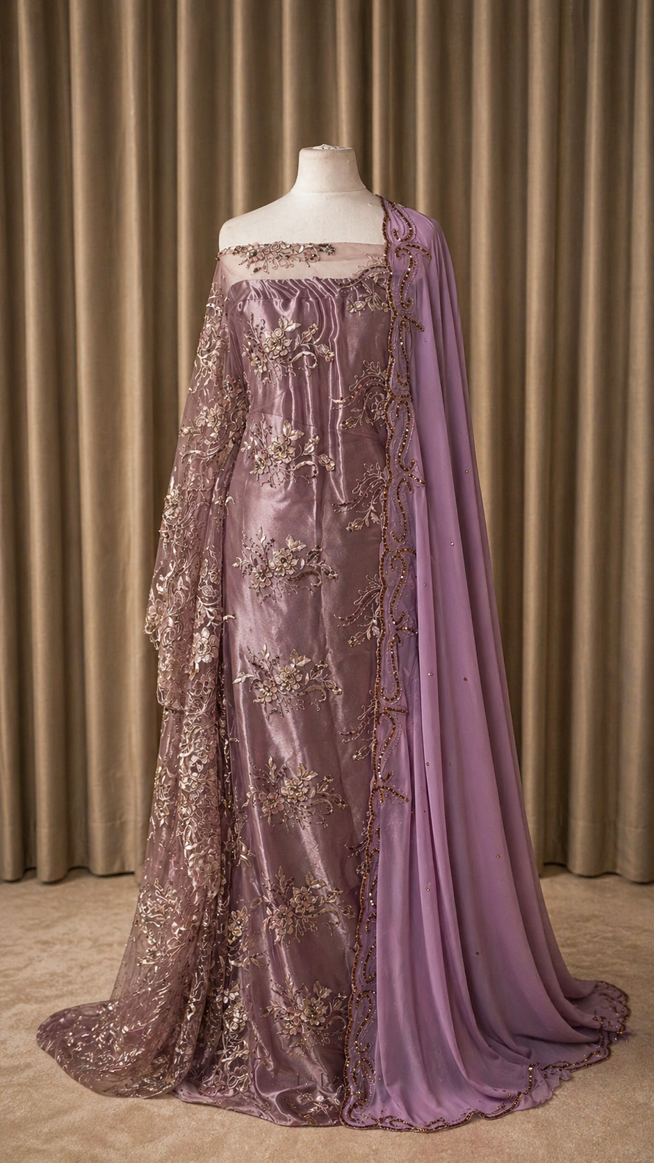 Floral Pearl Lace Dirac Set | Lilac | Matching Embroidered Garbasaar