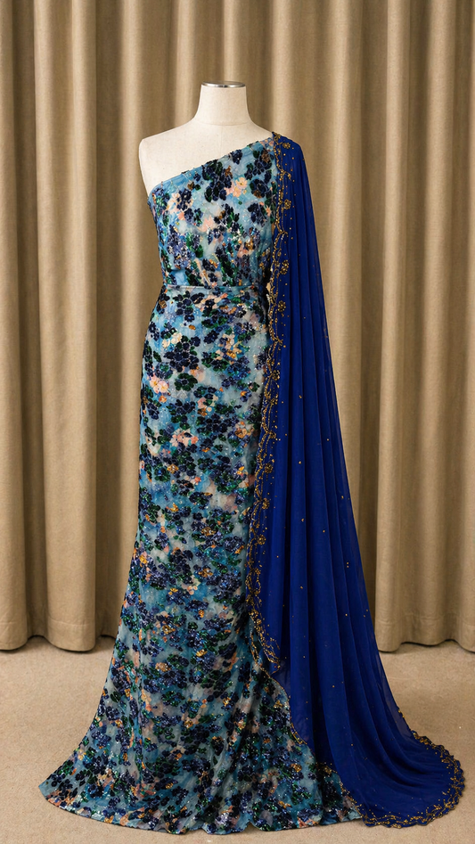 Bloom Maqbal Collection | Blue Dirac Set