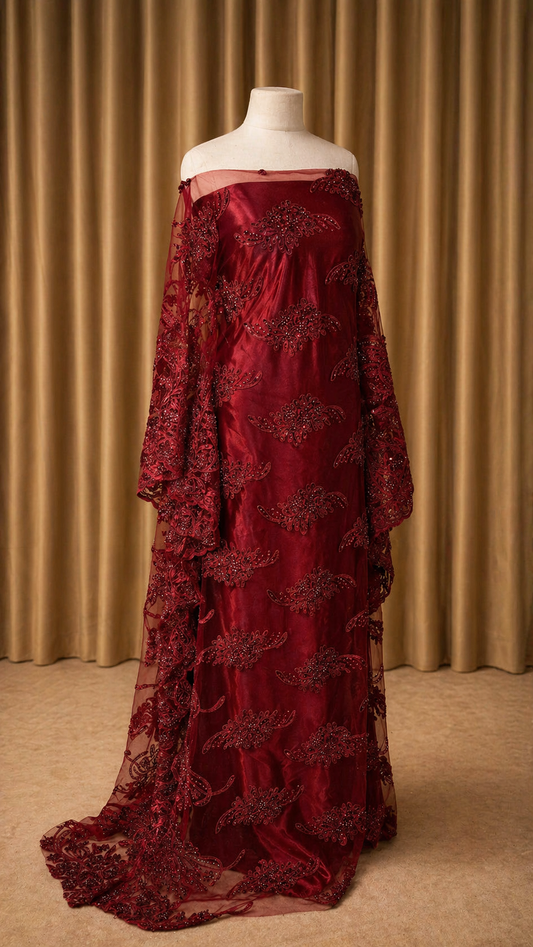 Luxury Sequin & Pearl Lace Dirac Set | Maroon