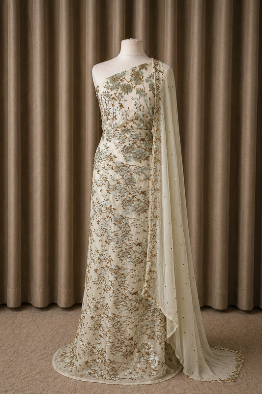 Floral Maqbal Collection | White Dirac Set