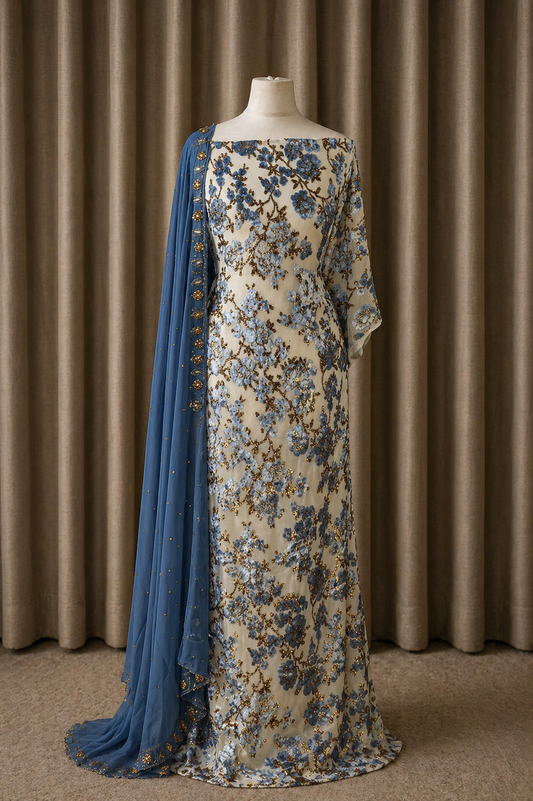 Floral Maqbal Collection | Blue Dirac Set